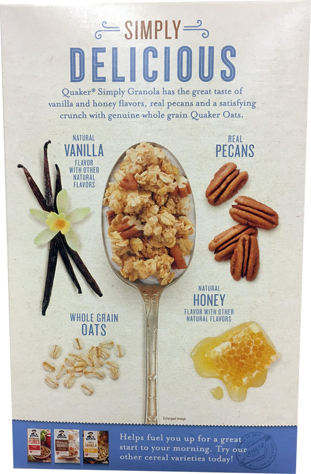 Quaker Simply Granola Oats & Honey With Vanilla & Pecan Cereal Box - Back