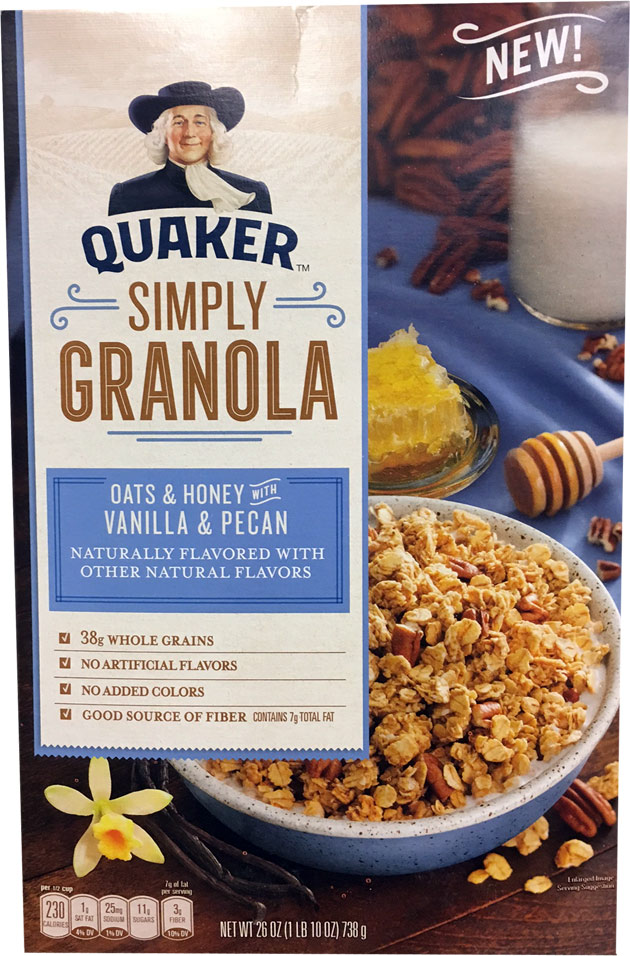 Quaker Simply Granola Oats & Honey With Vanilla & Pecan Cereal Box
