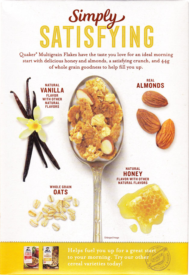 Quaker Honey Vanilla Multigrain Flakes Cereal Box - Back