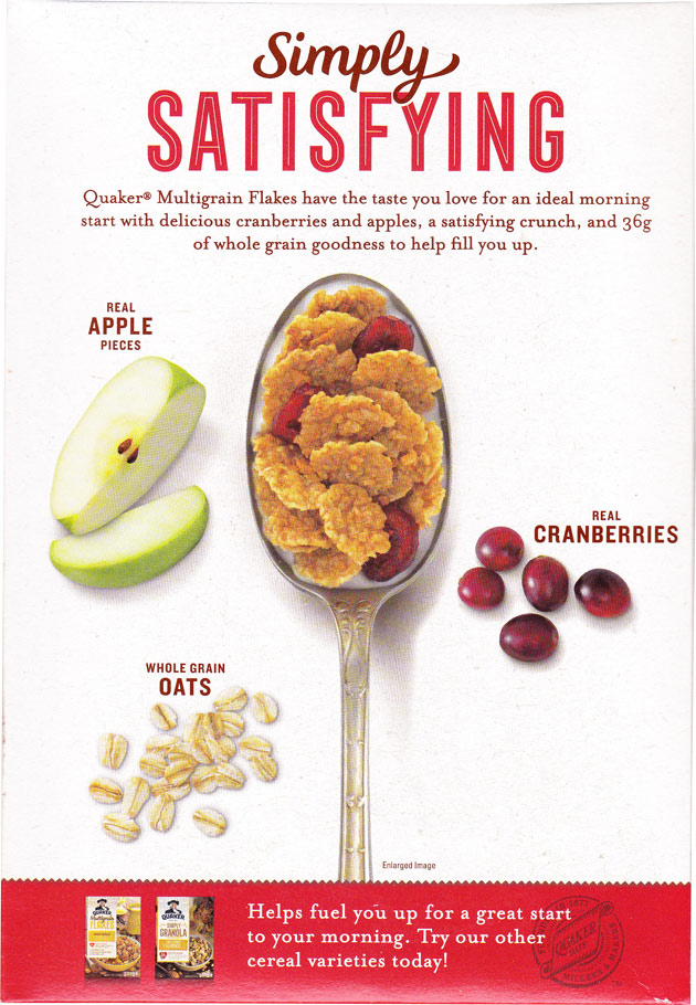Quaker Cranberry Apple Multigrain Flakes Cereal Box - Back