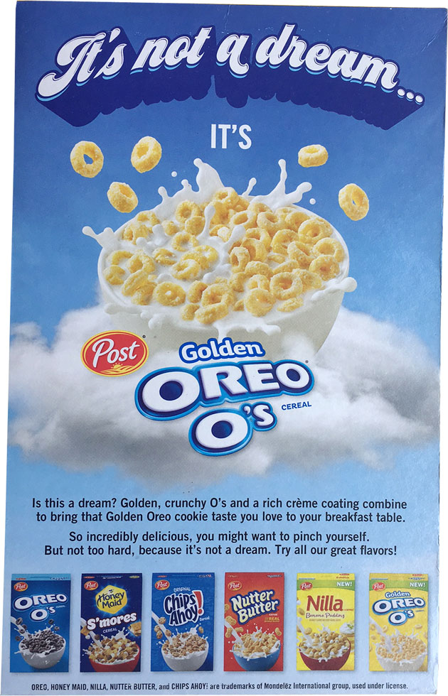 Golden Oreo O's Cereal Box - Back
