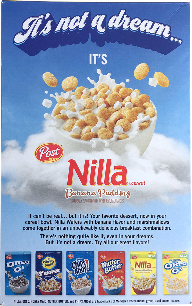 Nilla Banana Pudding Cereal Box - Back