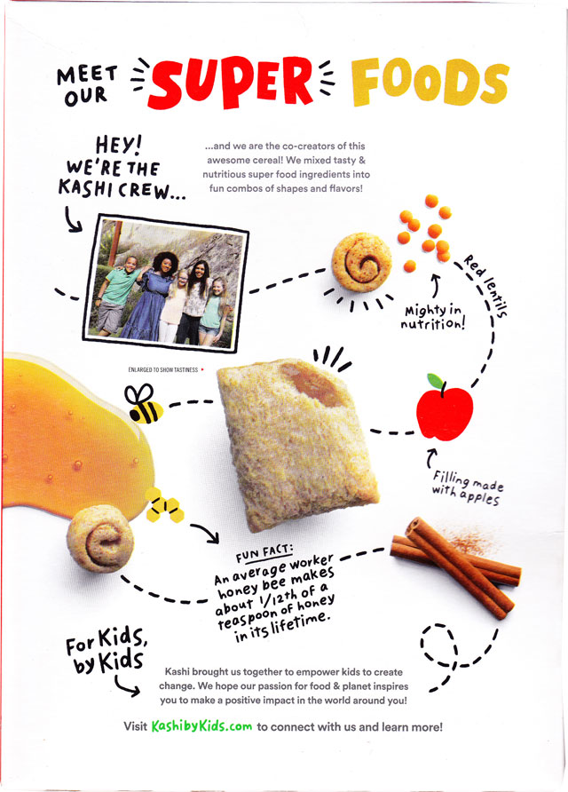 Kashi By Kids Honey Cinnamon Super Food Combos Cereal Box - Back