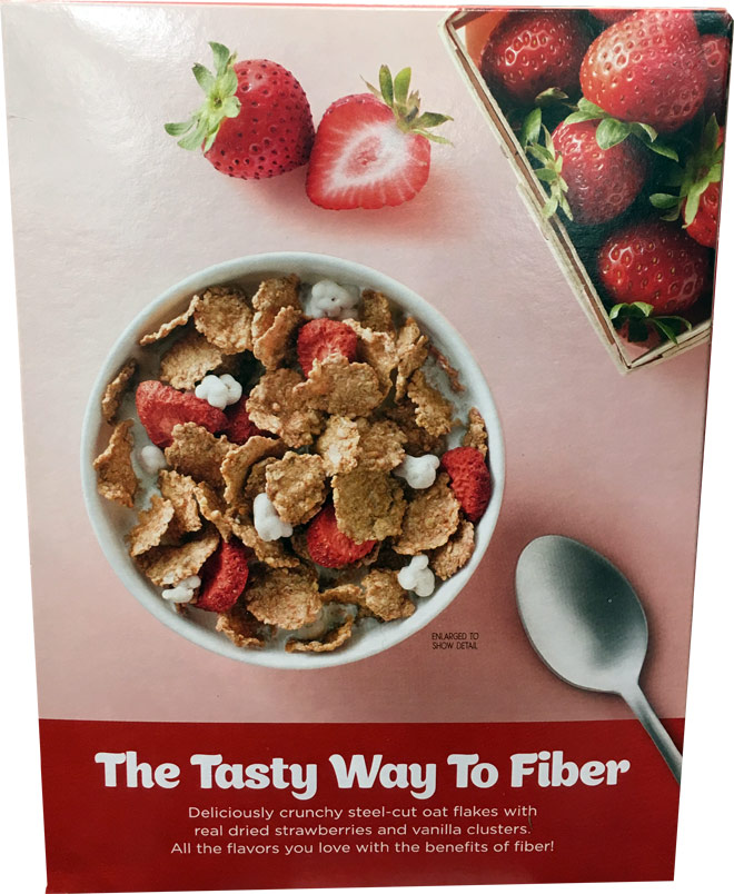 Fiber One Strawberries & Vanilla Clusters Cereal Box - Back