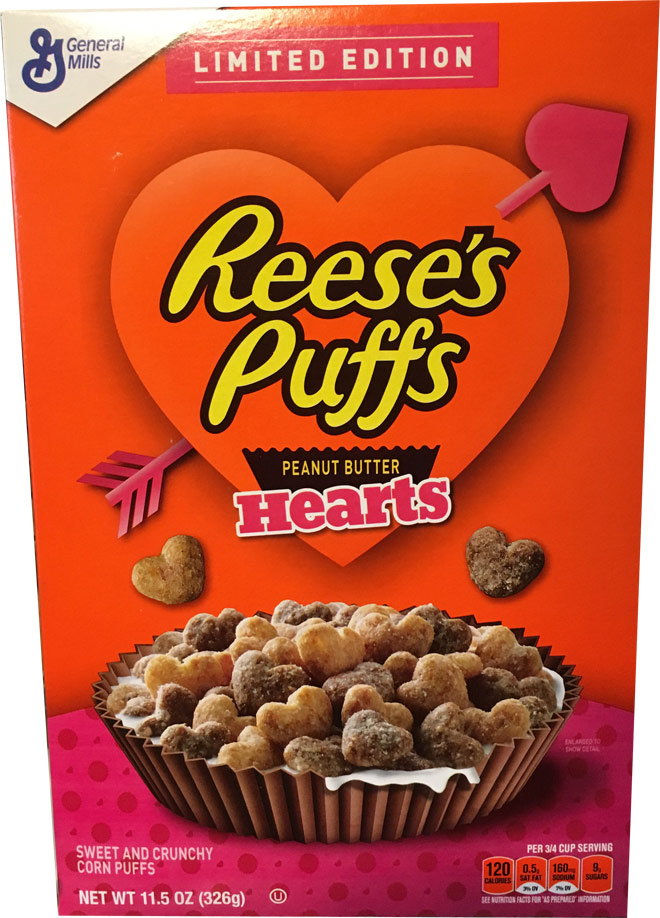 Reese's Puffs Peanut Butter Hearts Cereal Box