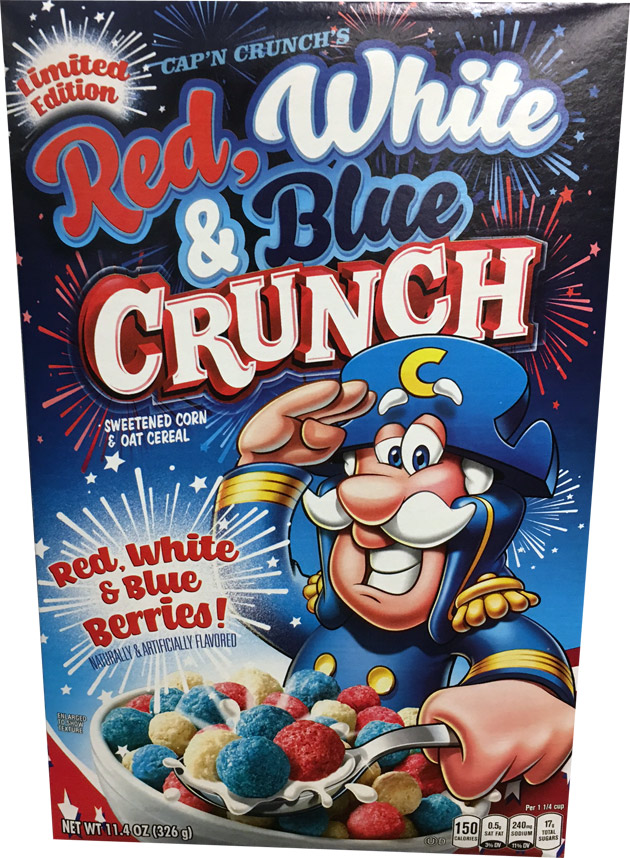 Cap'n Crunch's Red, White & Blue Crunch Cereal Box Cap'n Crunch's Red, White & Blue Crunch Cereal Box