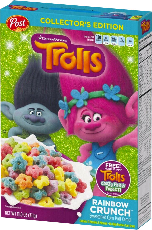 Trolls Rainbow Crunch Cereal Box