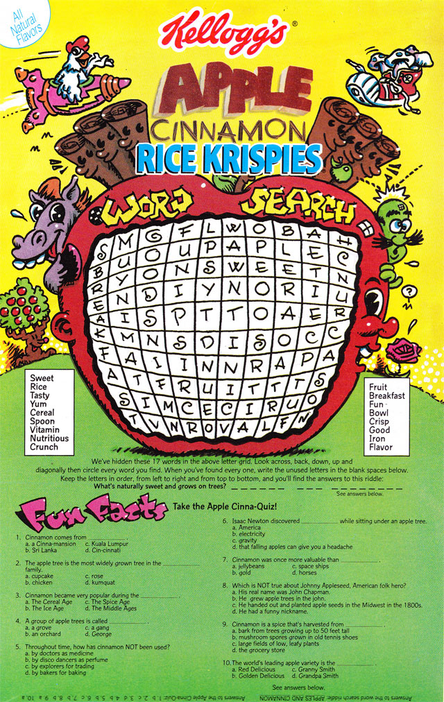 Apple Cinnamon Rice Krispies Cereal Box (Back)