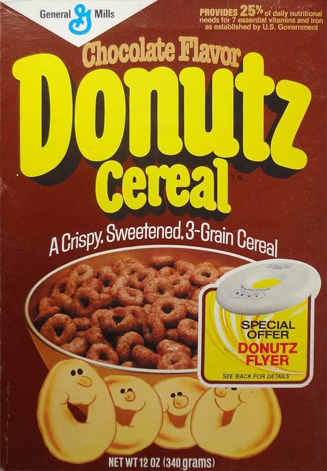 Chocolate Donutz 1981 Cereal Box (Front) Chocolate Donutz 1981 Cereal Box (Front)