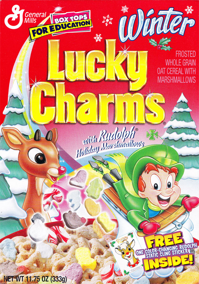 1999 Winter Lucky Charms Cereal Box (Front)