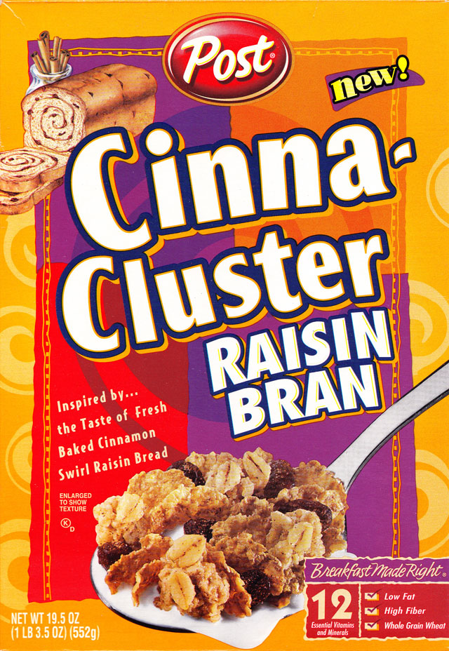 Cinna-Cluster Raisin Bran Cereal Box (Front)