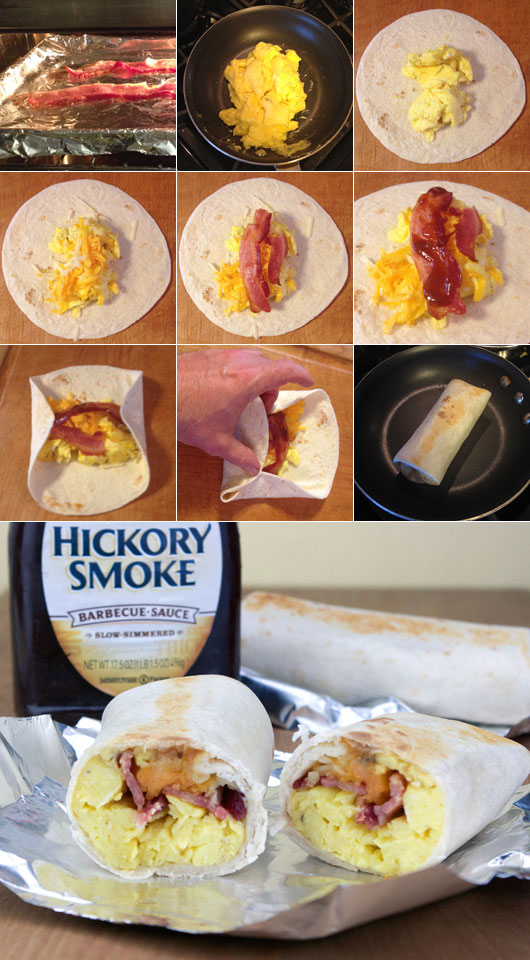 Making a BBQ Breakfast Burrito