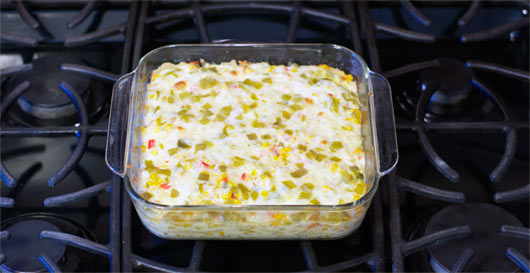 Double Corn Tortilla Casserole In The Baking Dish