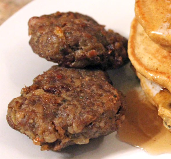 Rosemary Mustard Sausage Patties with pancakes