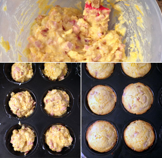 Making Ham Breakfast Muffins