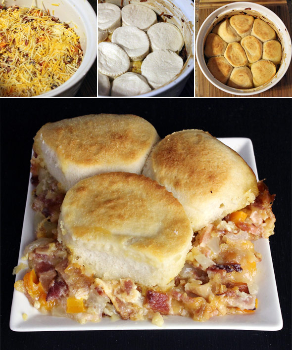 Making a Bacon Biscuit Casserole