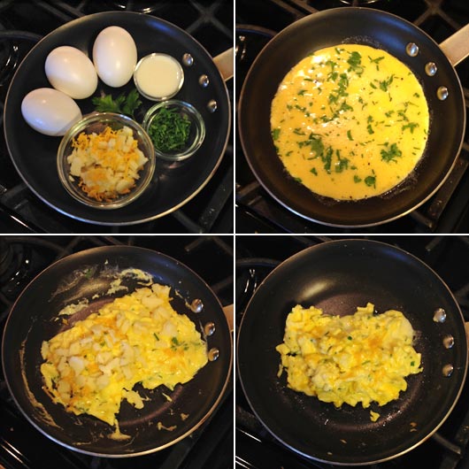 Making A Fresh Herbs And Cheese Scramble