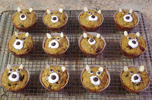 A Dozen Fruit & Veggie Bran Muffin Decorated Like Bears