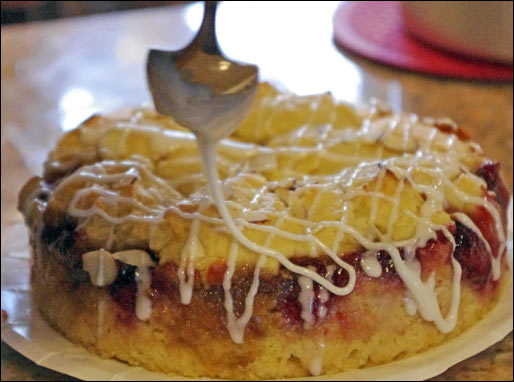 Glazing The Raspberry Cobbler Coffee Cake