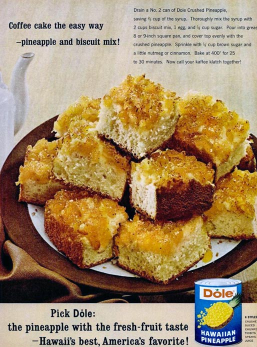 Easy Pineapple Coffee Cake Recipe from vintage 1964 Dole Pineapple Ad