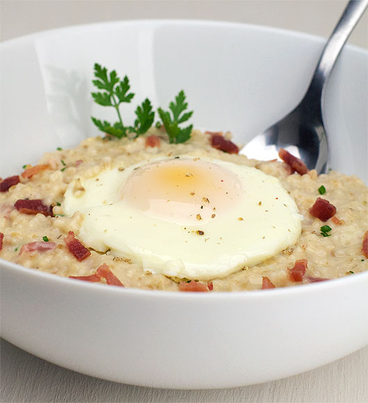 Bacon Cheddar Steel-Cut Oatmeal With Fried Egg