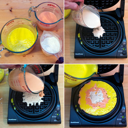 Making Candy Corn Colored Waffles Making Candy Corn Colored Waffles