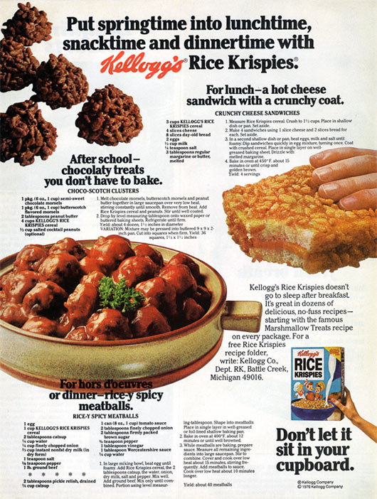 Kellogg's Rice Krispies Crunchy Cheese Sandwiches - 1976 Advertisement