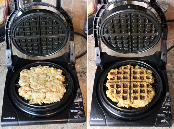 Making Stuffing Waffles