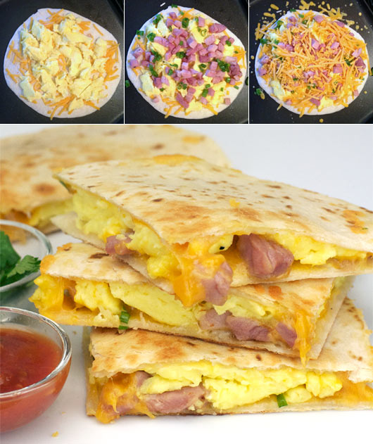 Making Ham & Cheese Breakfast Quesadillas