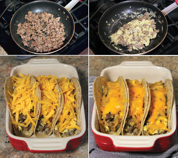 Making Sausage Stuffed Soft Breakfast Tacos