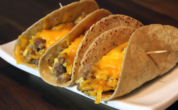 Sausage Stuffed Soft Breakfast Tacos