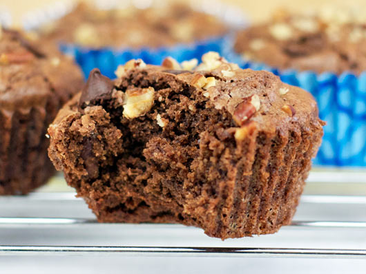 Brownie Muffin With A Bite Taken Out