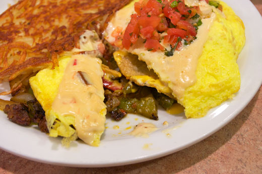 Inside Denny's Chorizo Tortilla Omelette