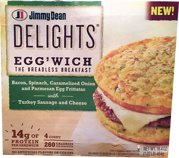 Jimmy Dean Delights Egg'wich Review: Bacon, Spinach, Caramelized Onion and Parmesan Egg Frittatas with Turkey Sausage and Cheese