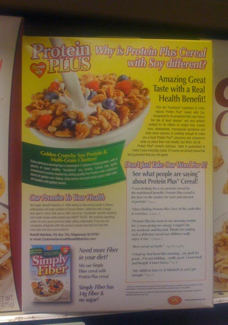 2009 Protein Plus Cereal - Back