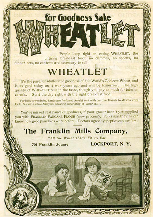 Wheatlet: 1904 Wheatlet Ad (For Goodness Sake)