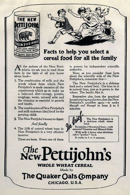 Pettijohn's Breakfast Food: 1920 Pettijohns Cereal Ad