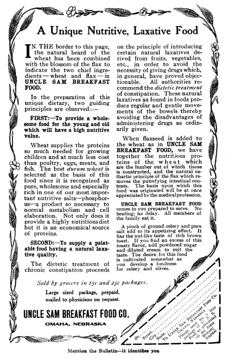 1915 Uncle Sam Breakfast Food Ad