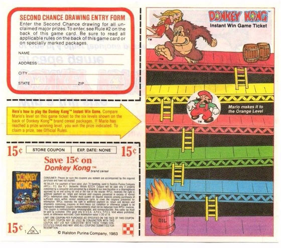 Donkey Kong Cereal Instant Win Game Ticket Front