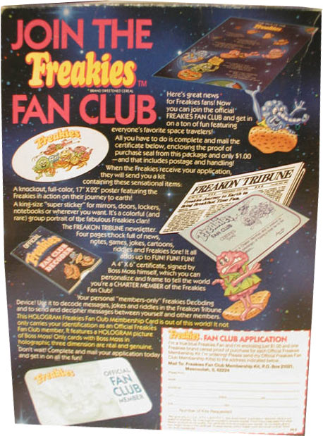 1987 Freakies Cereal Box - Back