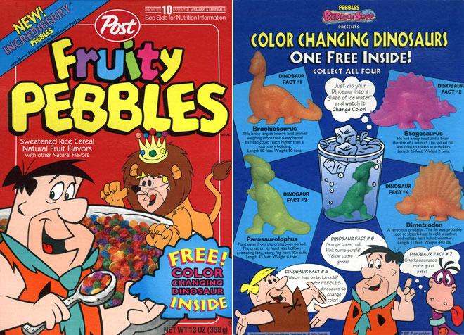 1990 Flintstones Cocoa Fruity Pebbles Dinosaur Blue Brontosaurus Cereal Premium 