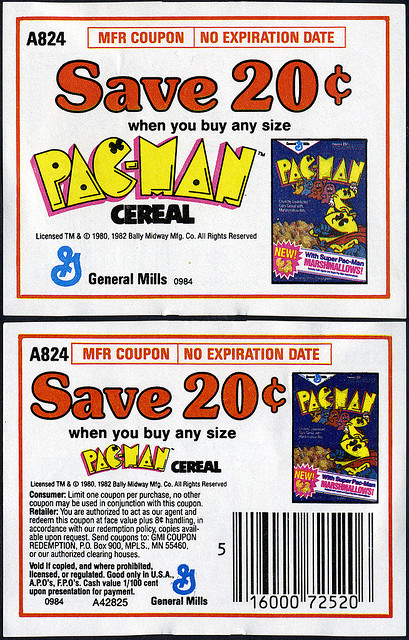 Early 80s Pac-Man Cereal Coupons