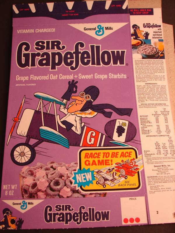 Sir Grapefellow Race to be Ace Cereal Box