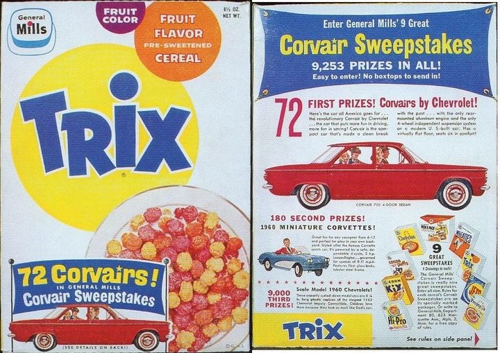 1960 Trix Cereal Box - Corvair Sweepstakes