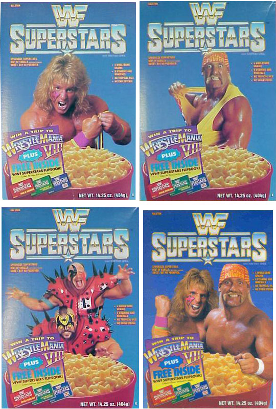 Four WWF Superstars Cereal Boxes