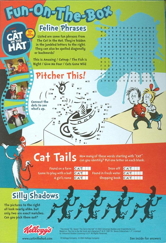 Cat In The Hat Cereal Box - Back