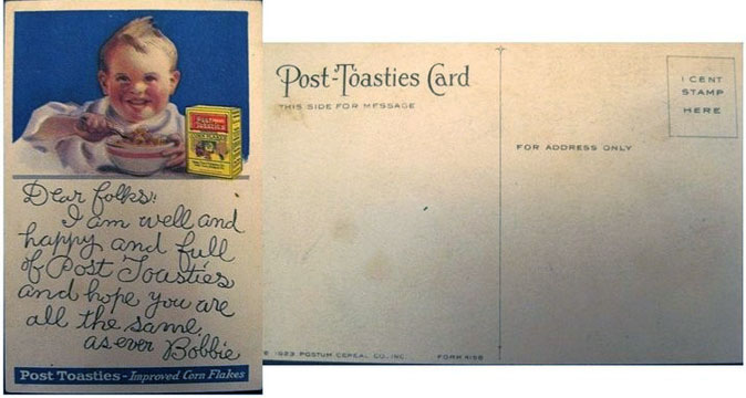 1923 Post Toasties Postcard
