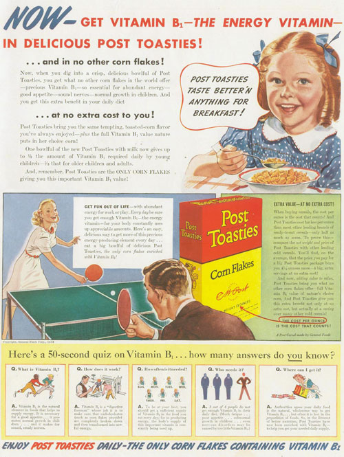 1940 Post Toasties Cereal Ad