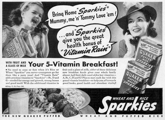1941 Sparkies Cereal Advertisement