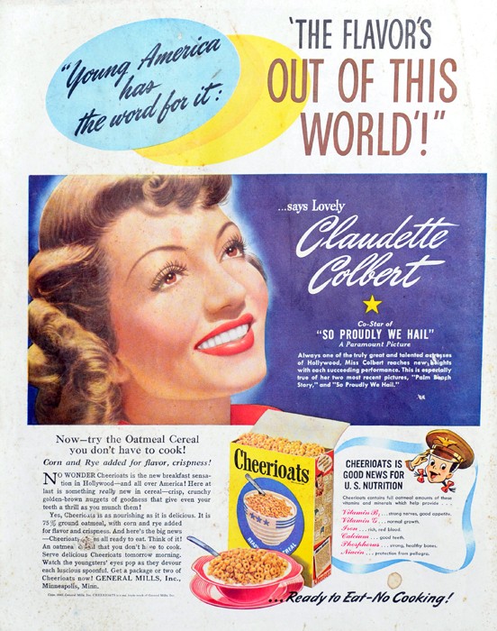 1943 Claudette Colbert Cheerioats Ad